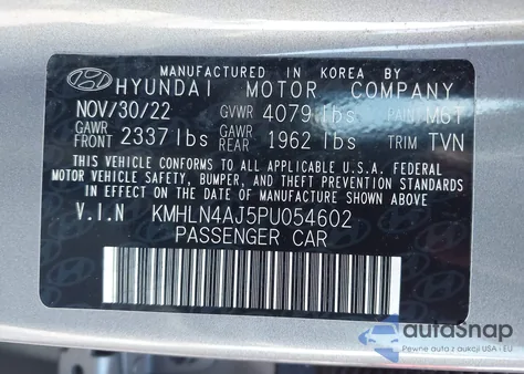2023 Hyundai Elantra Hybrid Limited z USA, uszkodzony, nr VIN KMHLN4AJ5PU054602